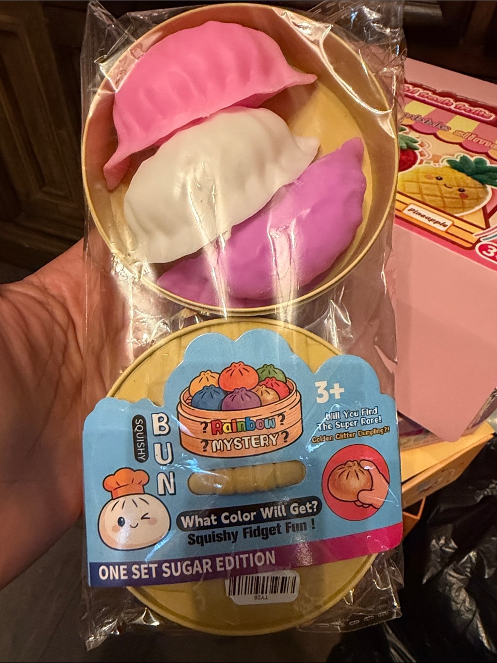 Rainbow Mystery Squishy Bun - Pink & White Kids Fidget Toy dumplings 🥟